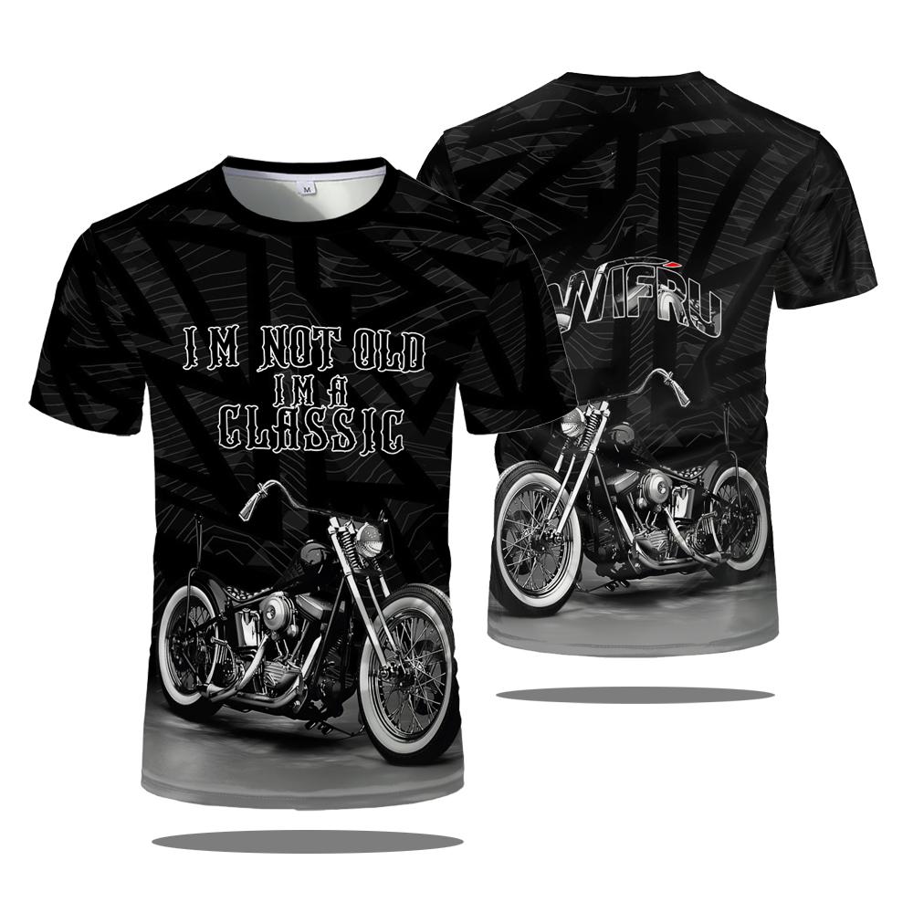 Motorradsport Herren 3D-Druck T-Shirt Klassisches Vintage Biker Racing Straßenkleidung T-Shirt Lässiger O-Ausschnitt Lose Fahrt Motor Tees 2XL