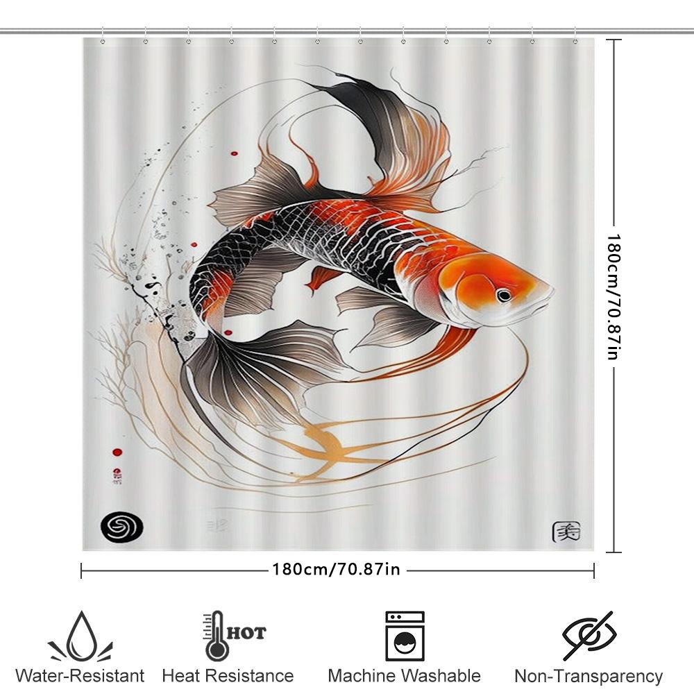 Artistic Fish Shower Curtain Modern Bathroom Decor For Home Decoration Polyester Water-Resistant Fabric