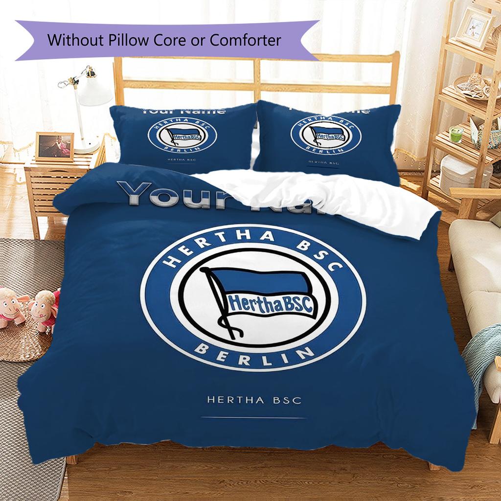 Hertha BSC Custom Name Pattern Bedding,Quilt Set Quilt Cover Pillowcase Home Birthday Gift(1 * Duvet Cover + 2 * Pillowcase, Without Core)