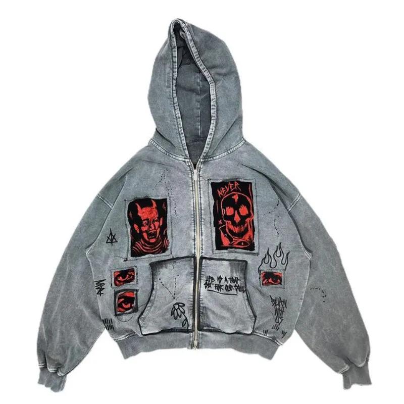 

ROADVIBE Hoodiey2k Women s SweatshirtsHoodie Sweatshirt Men s Hip Hop Letter Vintage Skull Pattern Print Oversized Hoodie Jacket Clothin XXXXL