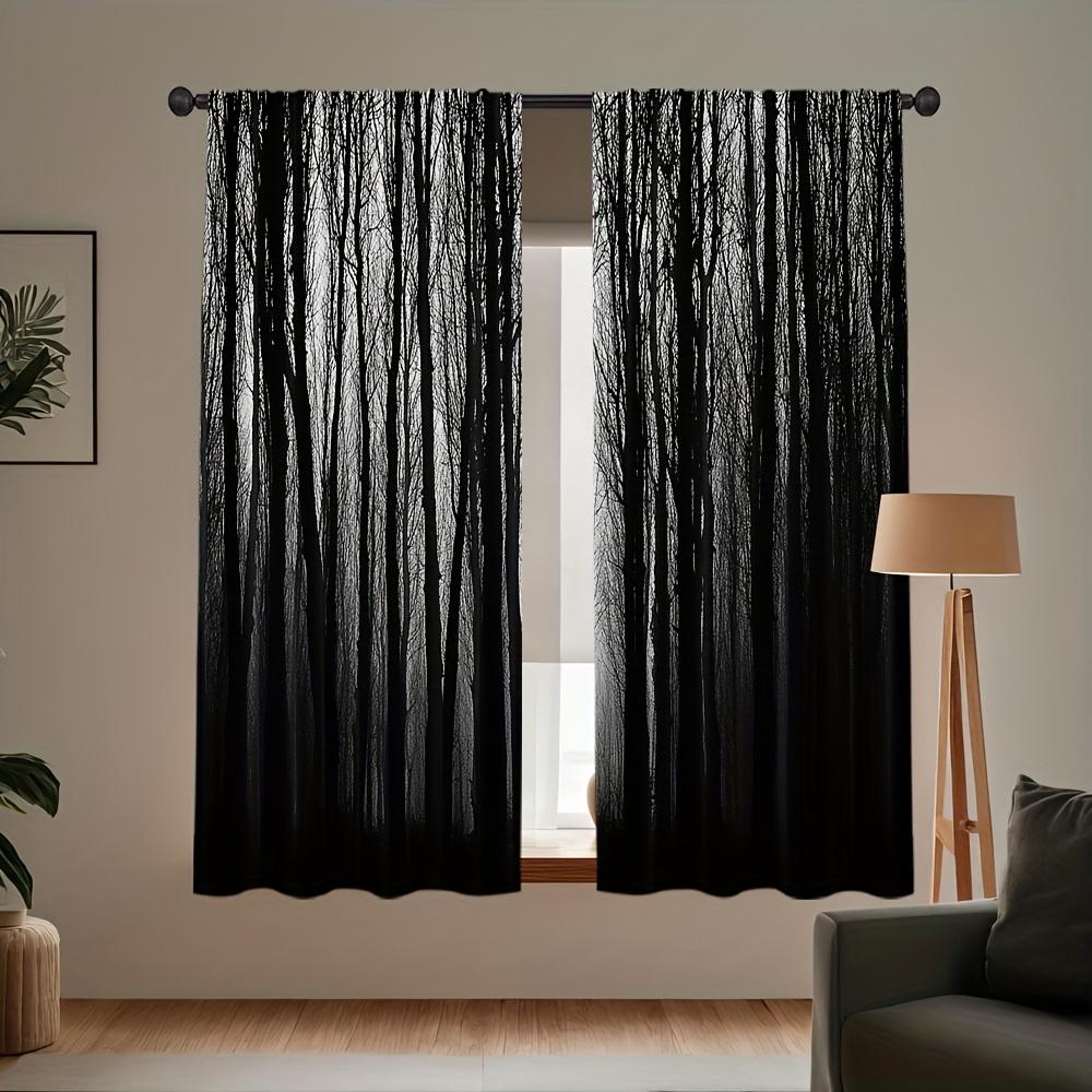 Gothic Black Forest Pine Curtains Polyester Pocket Rod Top Bedroom More Curtain Sheer Ideal For Sleeping Area