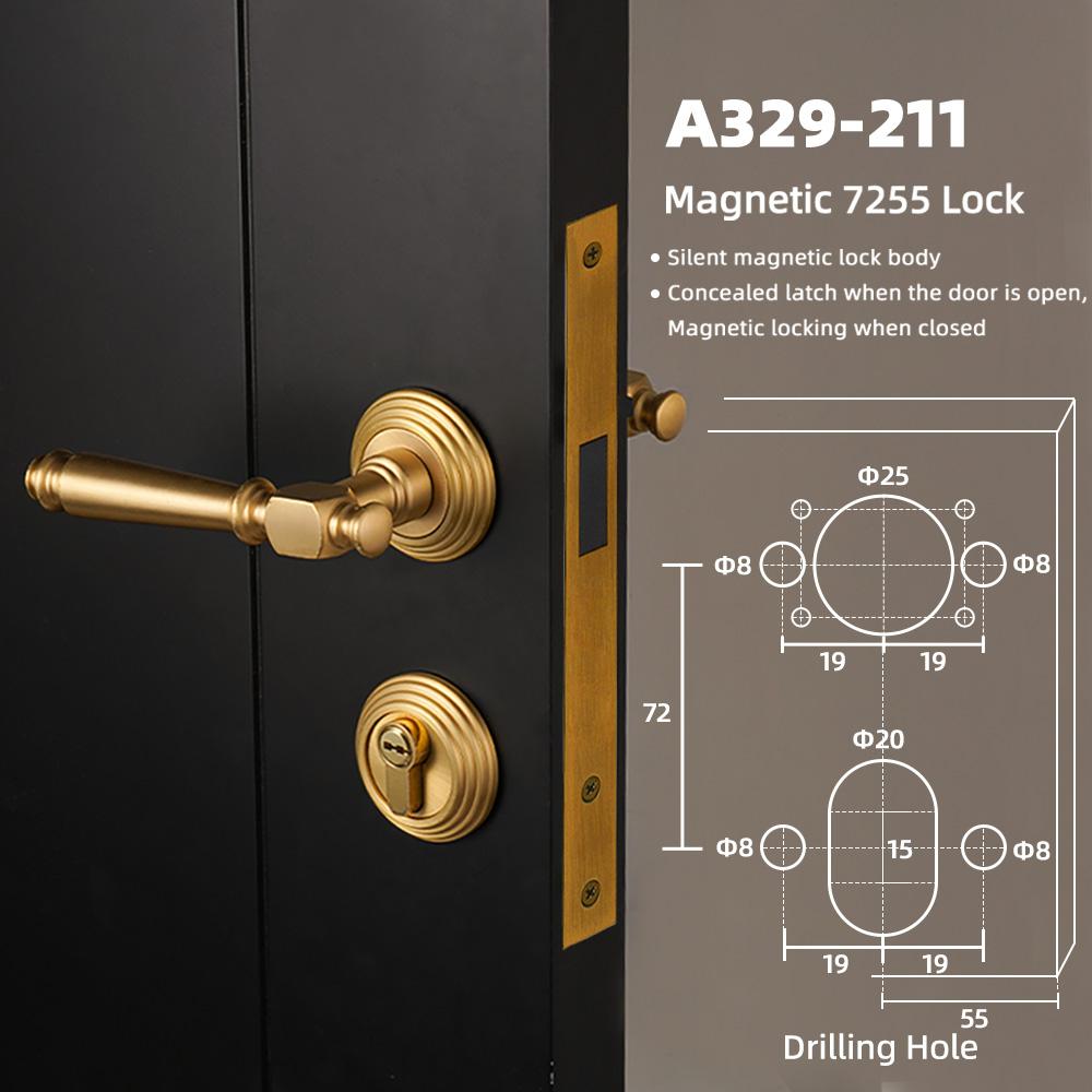 DOOROOM Luxury Brass Door Lock Modern Interior French Bedroom Door Handle Delicate Simple Room Living Room Furniture Hardware