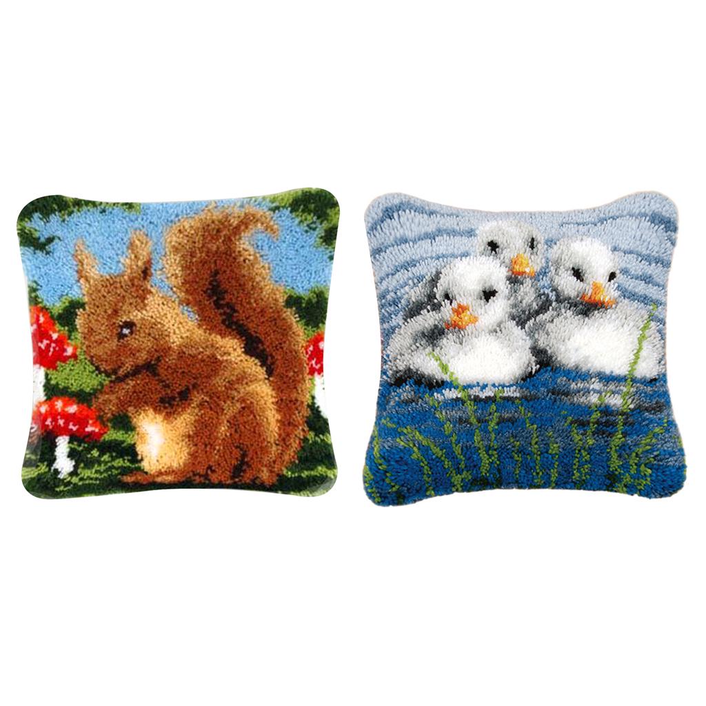 Latch Hook Kit with Basic Tools Handmade Cushion Making Kit Handicraft Wolf