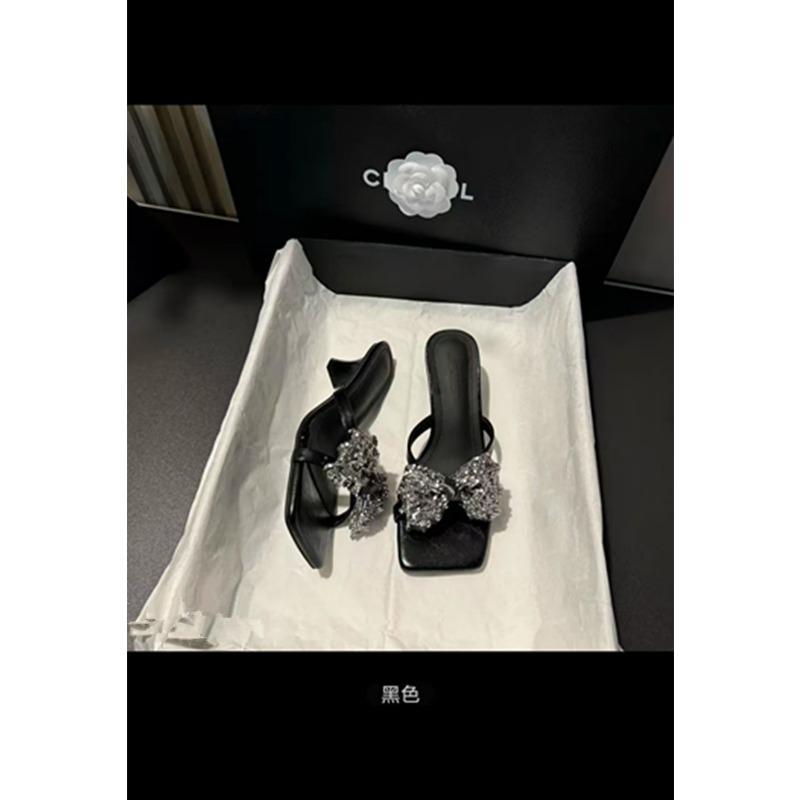

Niche design premium bow summer new fashion versatile comfortable high heel sandals - 40 чёрный
