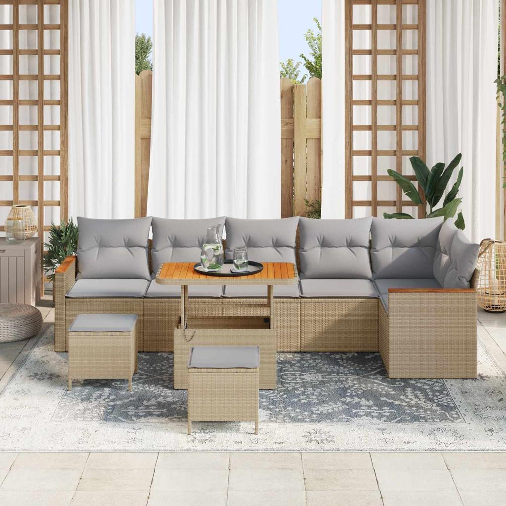 9 Piece Garden Sofa Set In Beige Poly Rattan