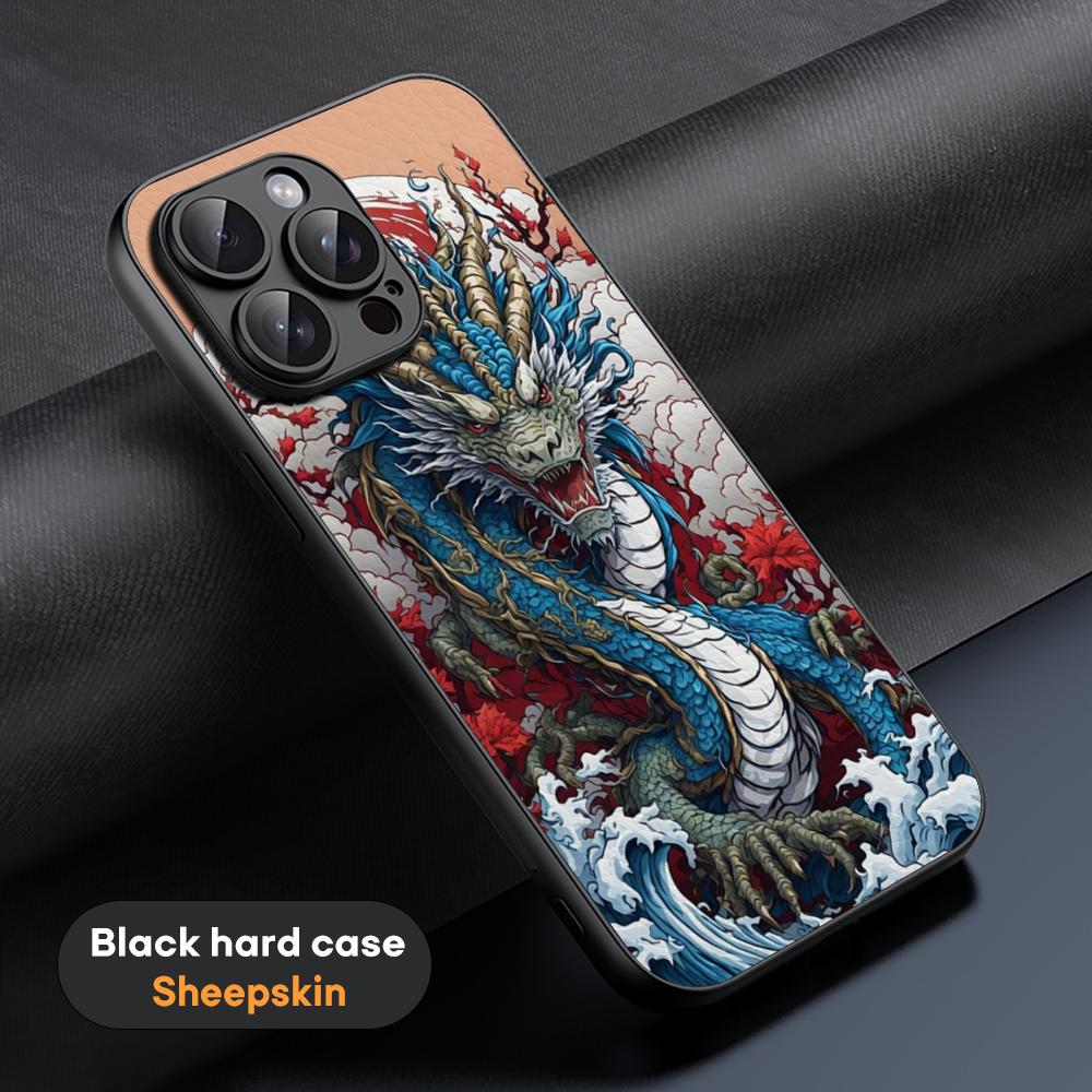 Chinese dragon fashion design Phone Case For iPhone 16 15 14 13 12 11 Plus Pro Max High-end Luxury Black hard case Sheepskin