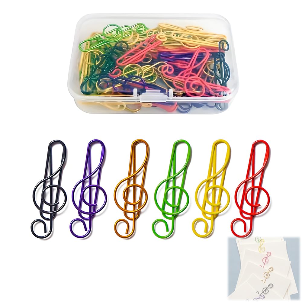 TANGRUl Paper Clips, Cute Stationery, Music Note Clips, Set of 50, 6 Colors, Colorful, Bookmarks, Document Organizers, Memo Pads, Planners,