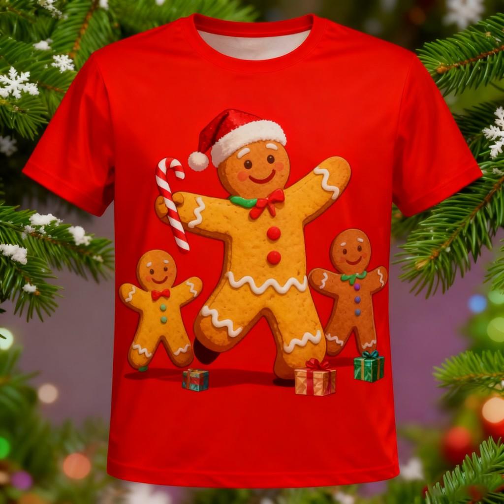 Christmas Men's T-shirt, Santa Claus Printed T-shirt, New Year's Party Round Neck T-shirt, Top