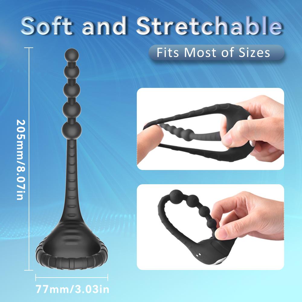 10-Speed Vibrating Wireless Remote Control Anal Beads Prostate Massager with Cock Ring, Silicone Male Adult Sex Toy, USB Magnetic Charging, Black