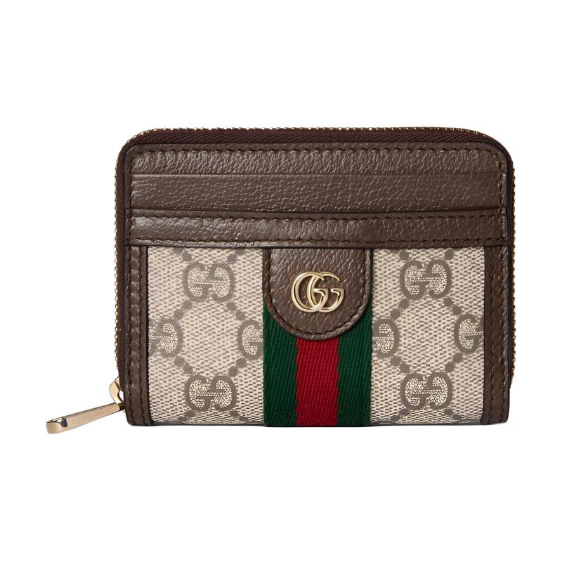 Gucci Ophidia Double G Logo design light gold hardware accessories canvas coin purse women's beige and brown