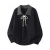Mens Contrast Color Collar Knit Sweater High Quality Casual Long Sleeve Pullover Young Adults