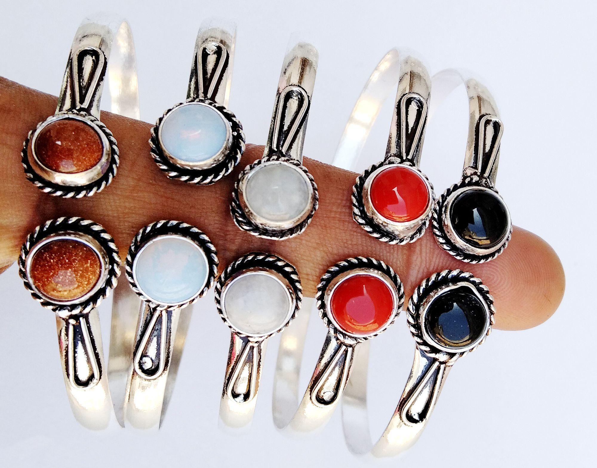 

Opalite & Mix Gemstone 925 Sterling Silver Plated 5Pcs Cuff Bangles Lot ZCB-B52