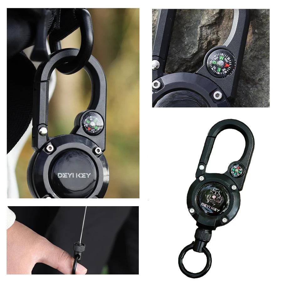 Steel Wire Rope Retractable Pull Reel Carabiner Key Chains Buckle Holder Outdoor Sporty Keychain Multiple Tool Anti-Theft Metal