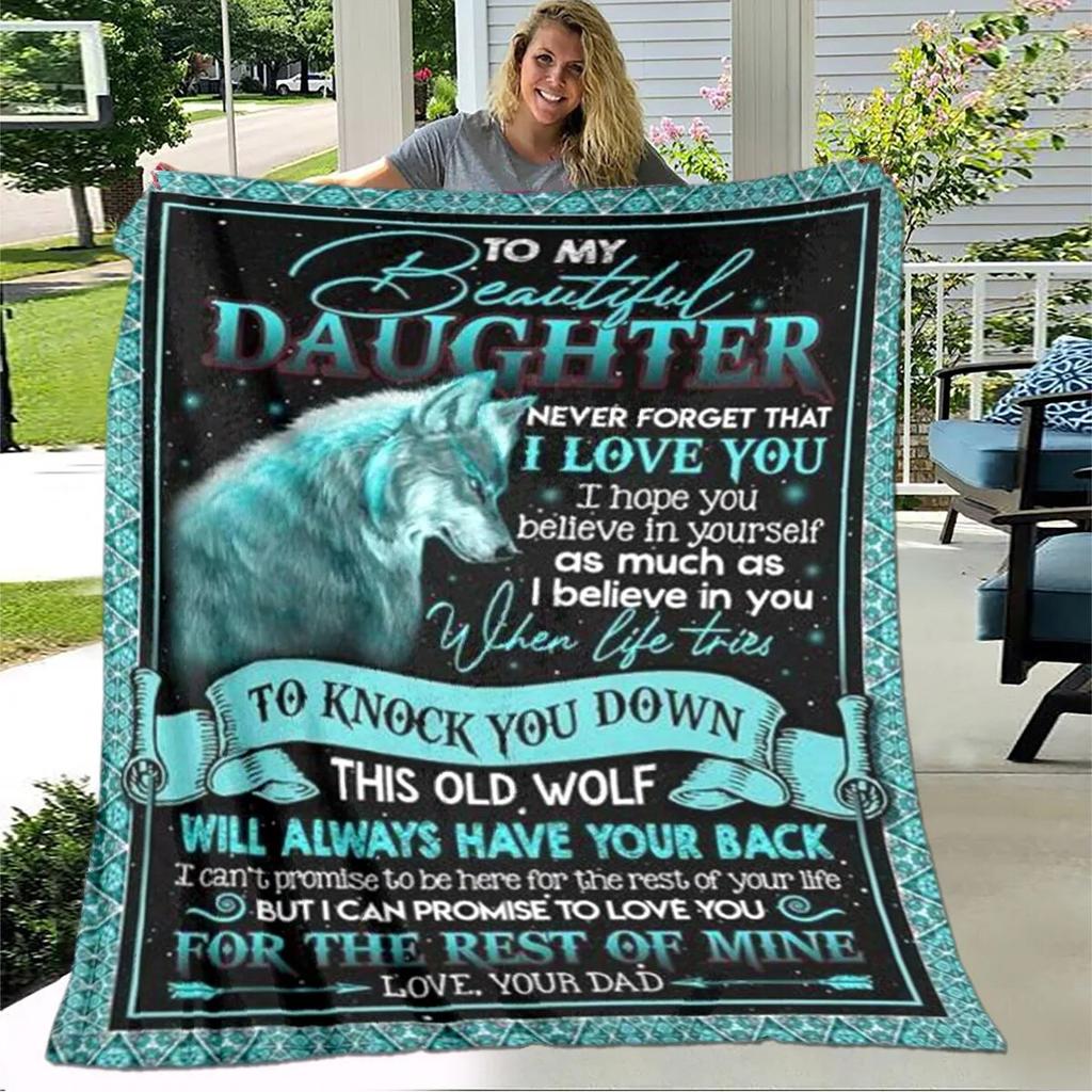 Personalized Blanket Dad Mom To Daughter Blanket  Lion Wolf Tiger Blanket  Sofa Bed Blanket From Family