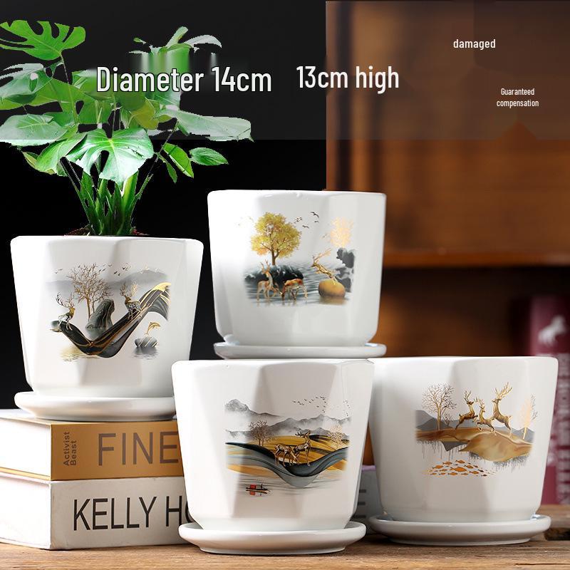 Simple Creative Ceramic Hanging Flower Pot with Tray - Large/Extra Large for Succulents and Green Pothos