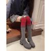 Fashion Long Legs Over The Knee Socks Boots for Women Spring and Autumn Round Toe Stretch Cloth Color Block Block Heel Stretch Boots