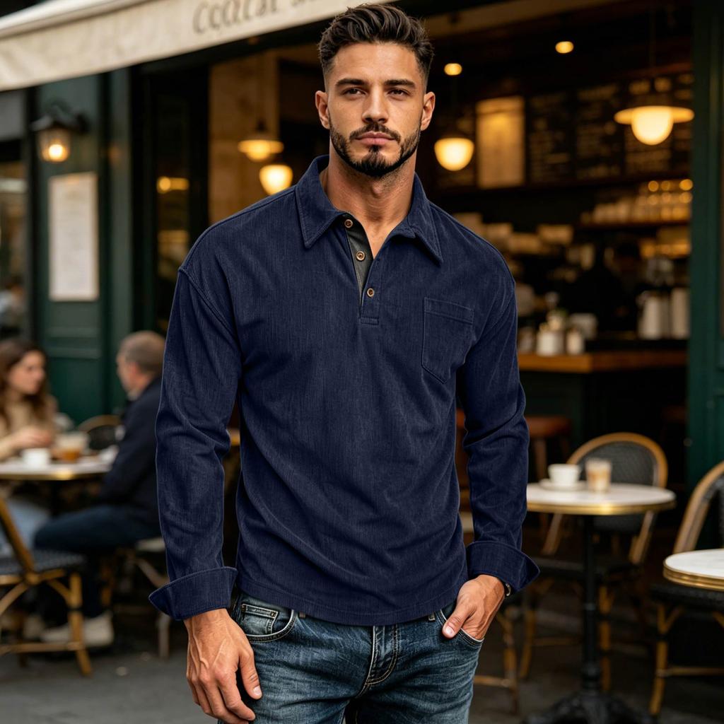 Men's Cotton Corduroy Long Sleeve Shirt with Collar for Everyday Wear
