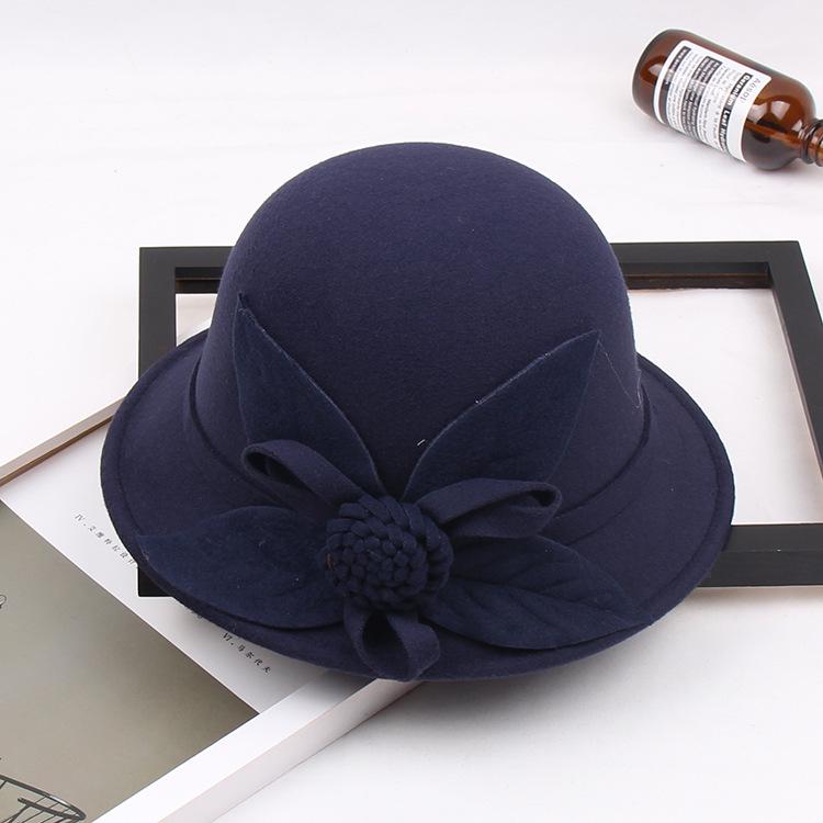 2022 Autumn And Winter Woolen Hat Women'S Casual Wide-Brimmed Top Hat, Flower Dome Fashion Hat
