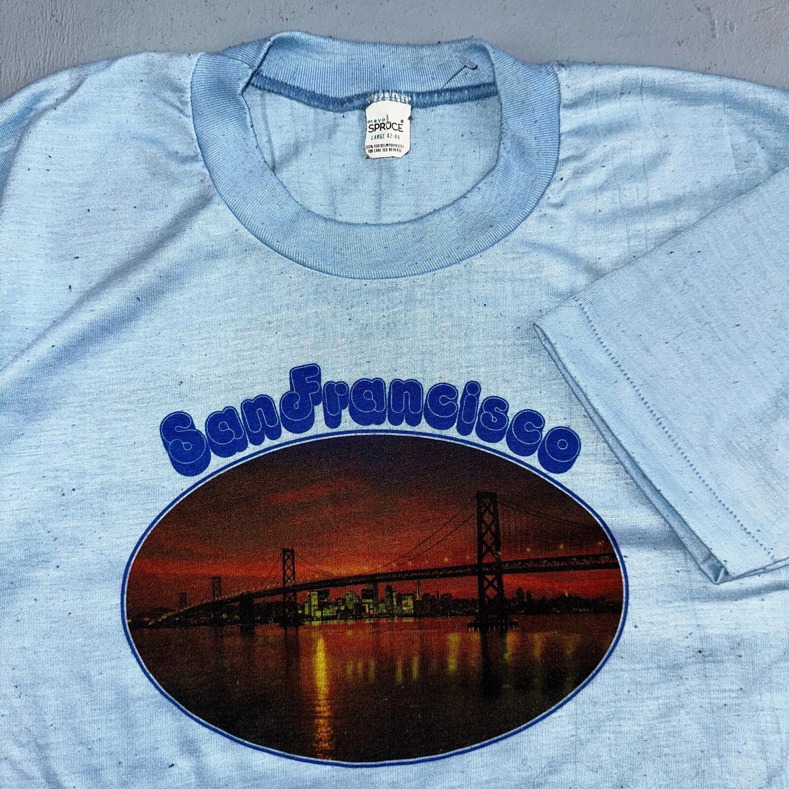 San Francisco Photo 1970s VTG T Shirt 70s Bridge USA Spruce Mayo Rare Rockabilly S