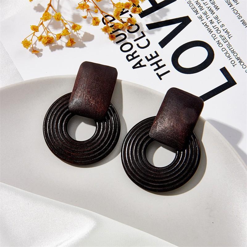 

Boho Geometric Wooden Handmade Beaded / Rattan Braid Earrings Fashion Exaggerated Women Drop Earring Ethnic Style Jewelry чорний
