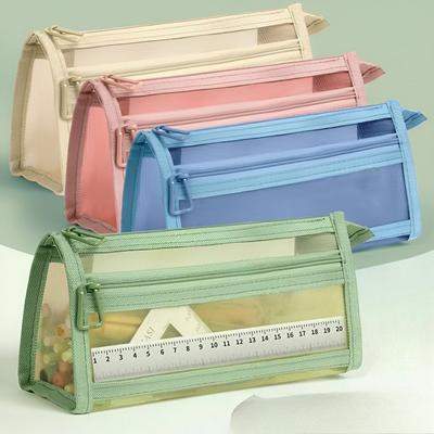 Trousse à crayons en maille transparente pour étudiants Sac à papeterie spécial pour examens Trousse à crayons pour enfants Boîte à papeterie double couche 3D grande capacité Convient