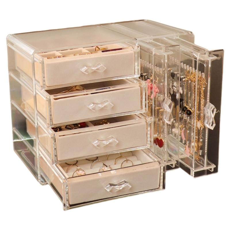 

Plastic Earring Holder Organizers Box with 5 Drawers Clear Jewelry Storage Case for Women Includes 20 Zippered Bags