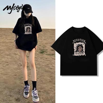 MJ STYLE Women's 100% Cotton Printed Loose-Fit T-Shirt
