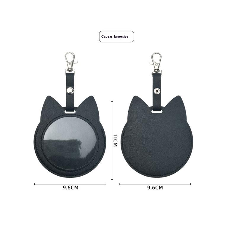 PU Leather Card Holder Cat Ear Design Cute Round Badge Reel For Work Office Travel Luggage Keychain Pendant