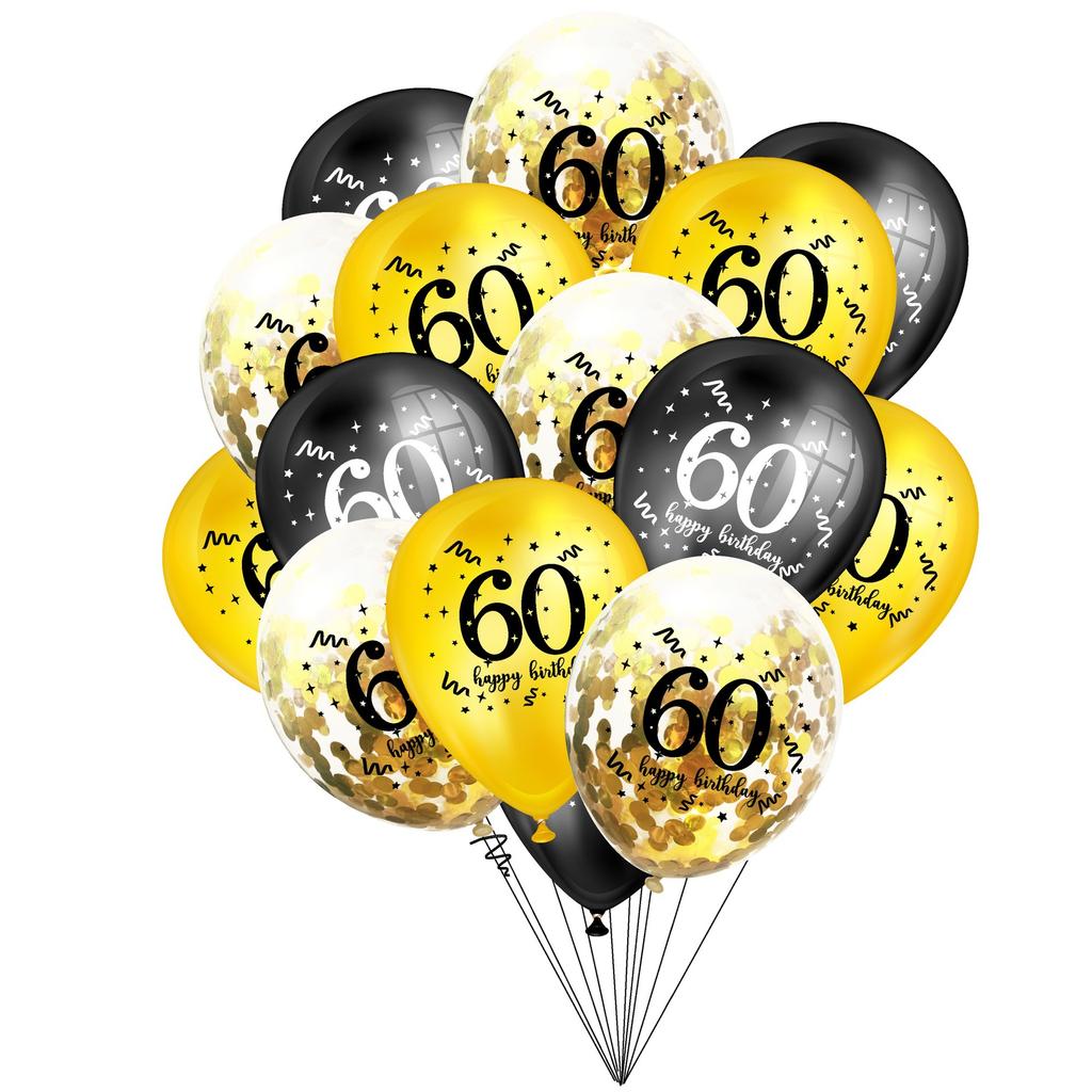 15PCS 30 40 50 60th 70 80 Year Old Latex Balloon Confetti Balloon Set  Combination Adult Birthday Party Decorations