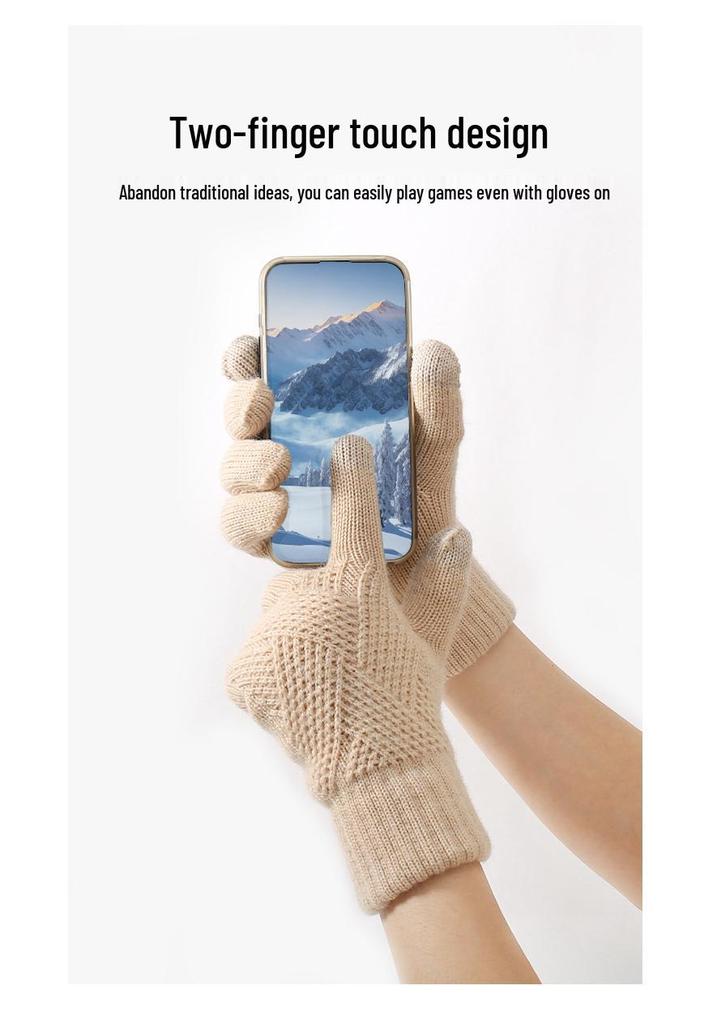 Warm Knit Touchscreen Gloves for Women - Windproof, Double-Layer Winter Cycling & Office Cold Protection