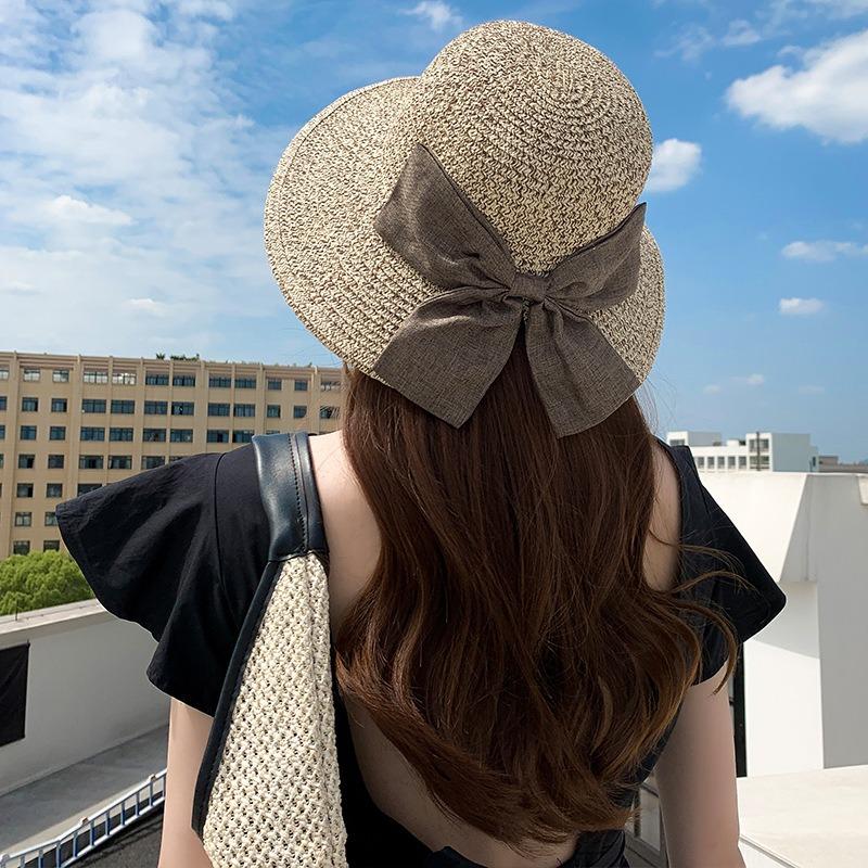 New women's sunshade, beach hat women, split-ended big bow fashion travel sunscreen big edge straw hat