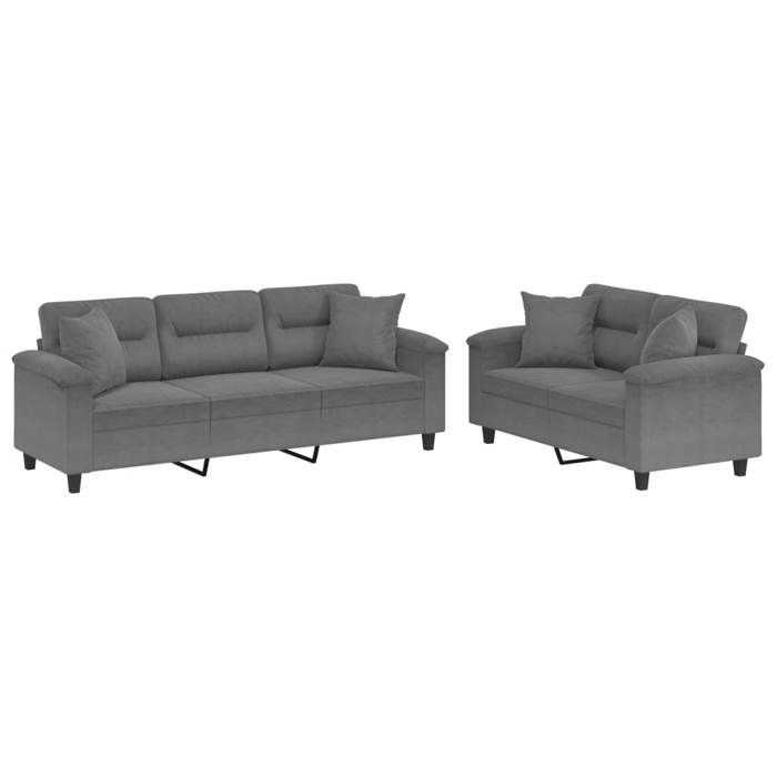 Ensemble de canapés - MAISON EXCLUSIVE - 2 pièces + coussins - Tissu microfibre - Gris foncé - Structure métal/contreplaqué gris
