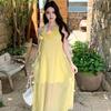 Design Sense Niche Dress Irregular Neck Birthday Party Dress Vacation Yellow French Stunning Skirt Women
