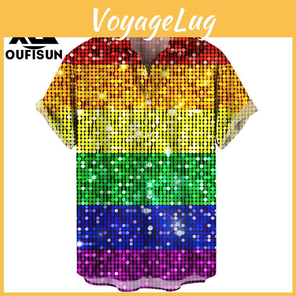 New Pride Fashion Summer Month Party Rainbow Print Mens Short Sleeve Casual Shirt Tops Street Trend Party Oversized Shirt S5xl