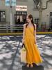 Dopamine Yellow Sleeveless Suspender Dress Women's Summer French High-end Seaside Vacation Super Fairy Beach Skirt