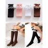 Women Japanese Style JK Ruffle Lace Trim Calf Long Socks Sweet Bowknot Princess Cotton Knee High Socks Stockings Hosiery