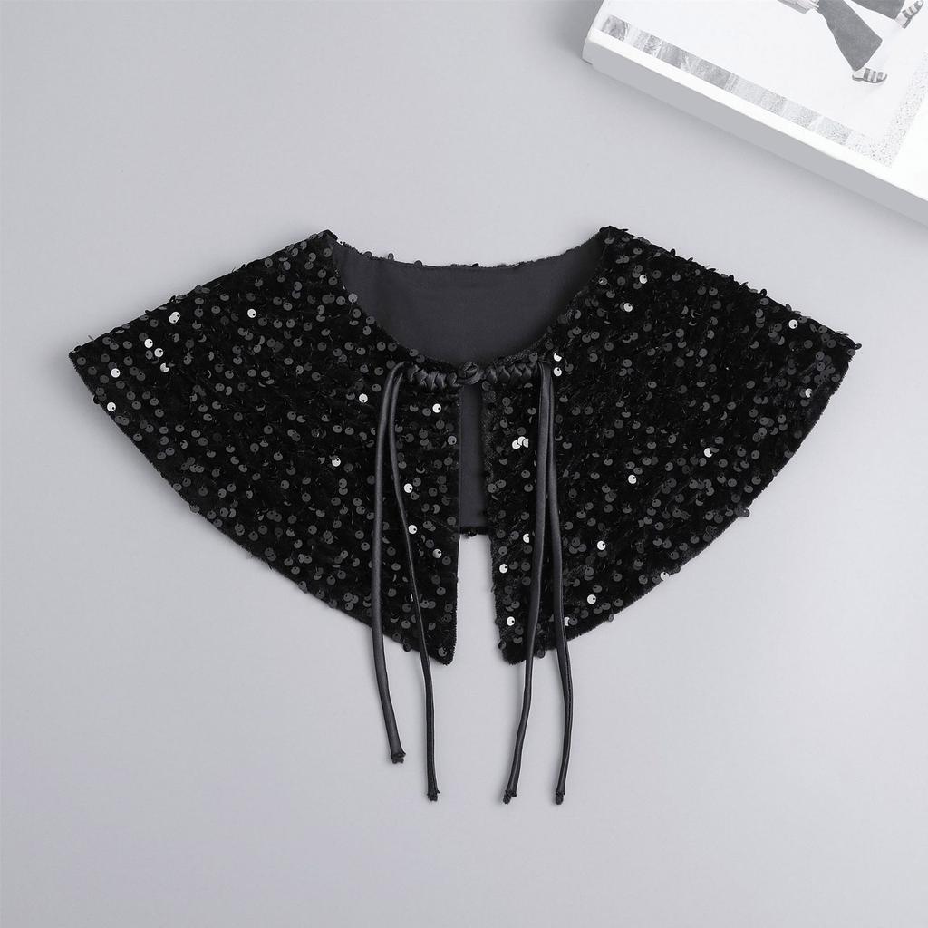 Decorative Sequins Quilted Cape False Collar for Stylish Ladies Elegant Ruffled Lace Shawl Wrap for Parties and Weddings