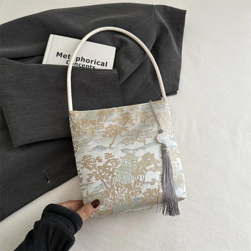 

4 Colors Embroidered Chinese Style Handbag Zipper Canvas Pea Purses Adjustable Luxury Cheongsam Bag Work