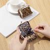 Square Leather Jewelry Bag Leopard Print Small Item Bag Elegant Kiss Lock Coin Purse  Ring