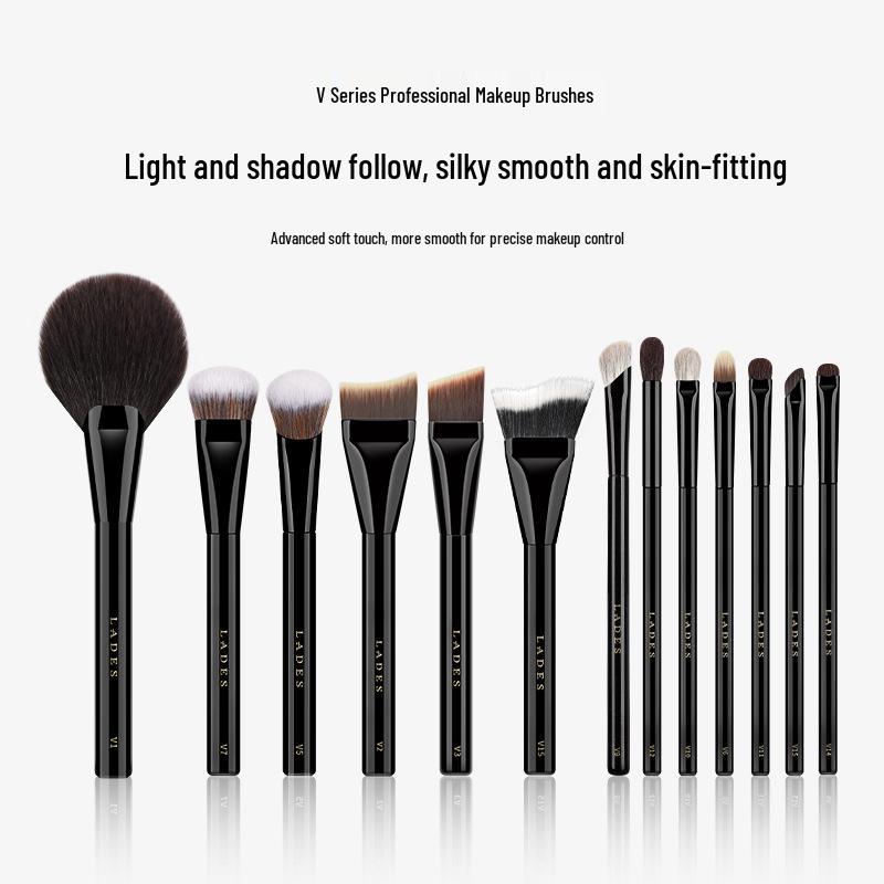 LADES V Series Makeup Brush Set - Contour, Nose Shadow, Laydown, Eyeshadow Blending Brushes (Animal Hair)