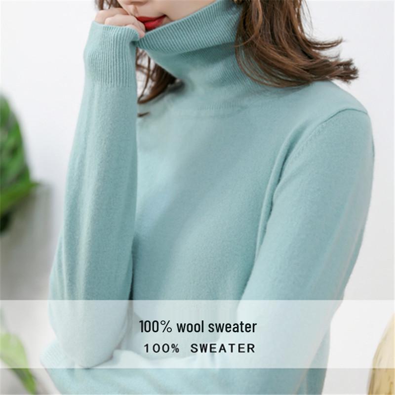 Women's 100% Pure Wool High-Neck Cashmere Sweater – Stylish Short Knitted Base Layer for Autumn/Winter