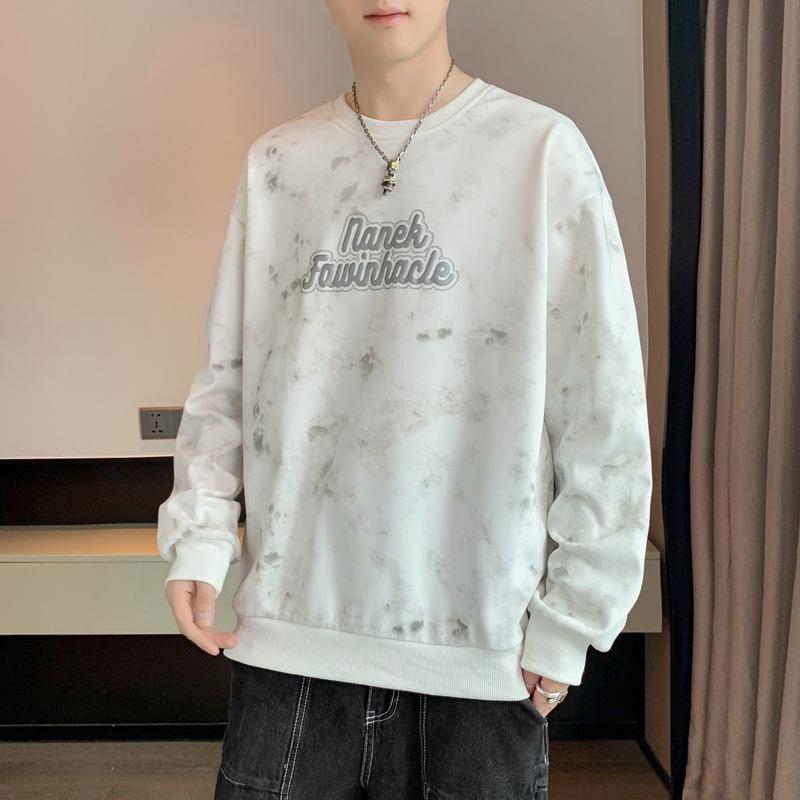 Herren Frühling und Herbst Neues Unterhemd Langarm T-Shirt Rundhalsausschnitt Bedruckt Übergröße Herren Top