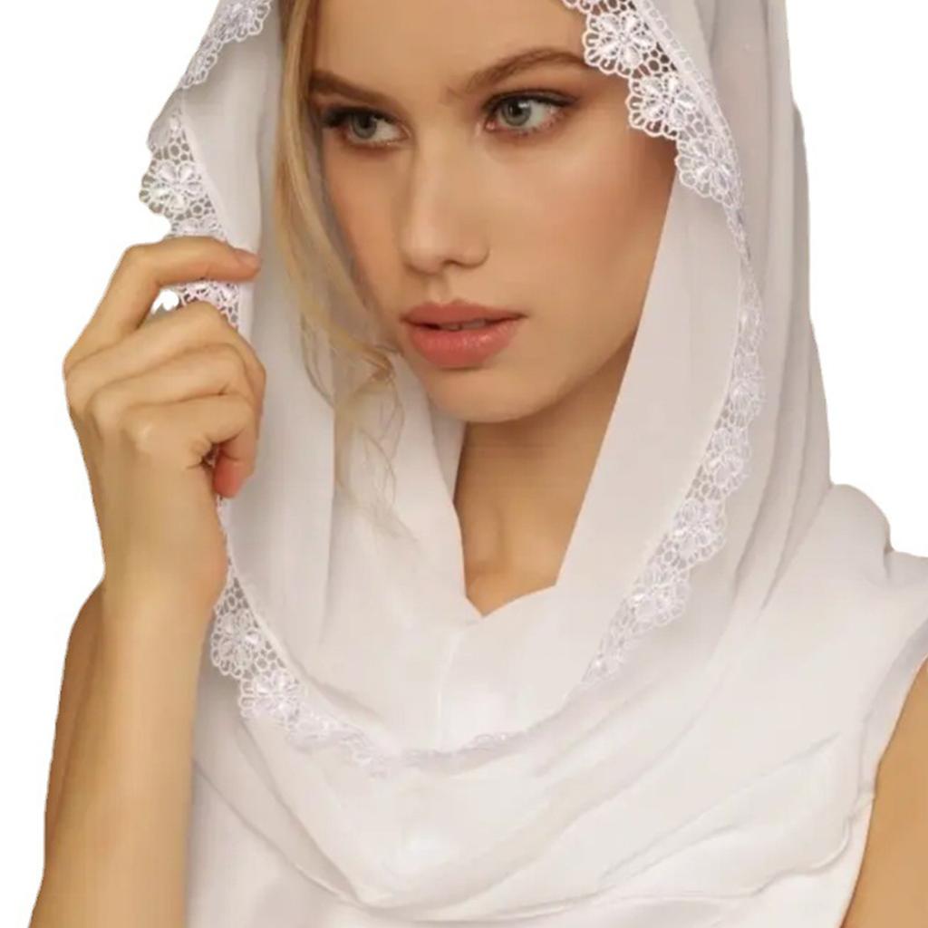 Delicate Lace Trim Veil for Ladies Summer Lightweight Veils Wedding Party Sunproof Anti-uv Scarf with Floral Pattern