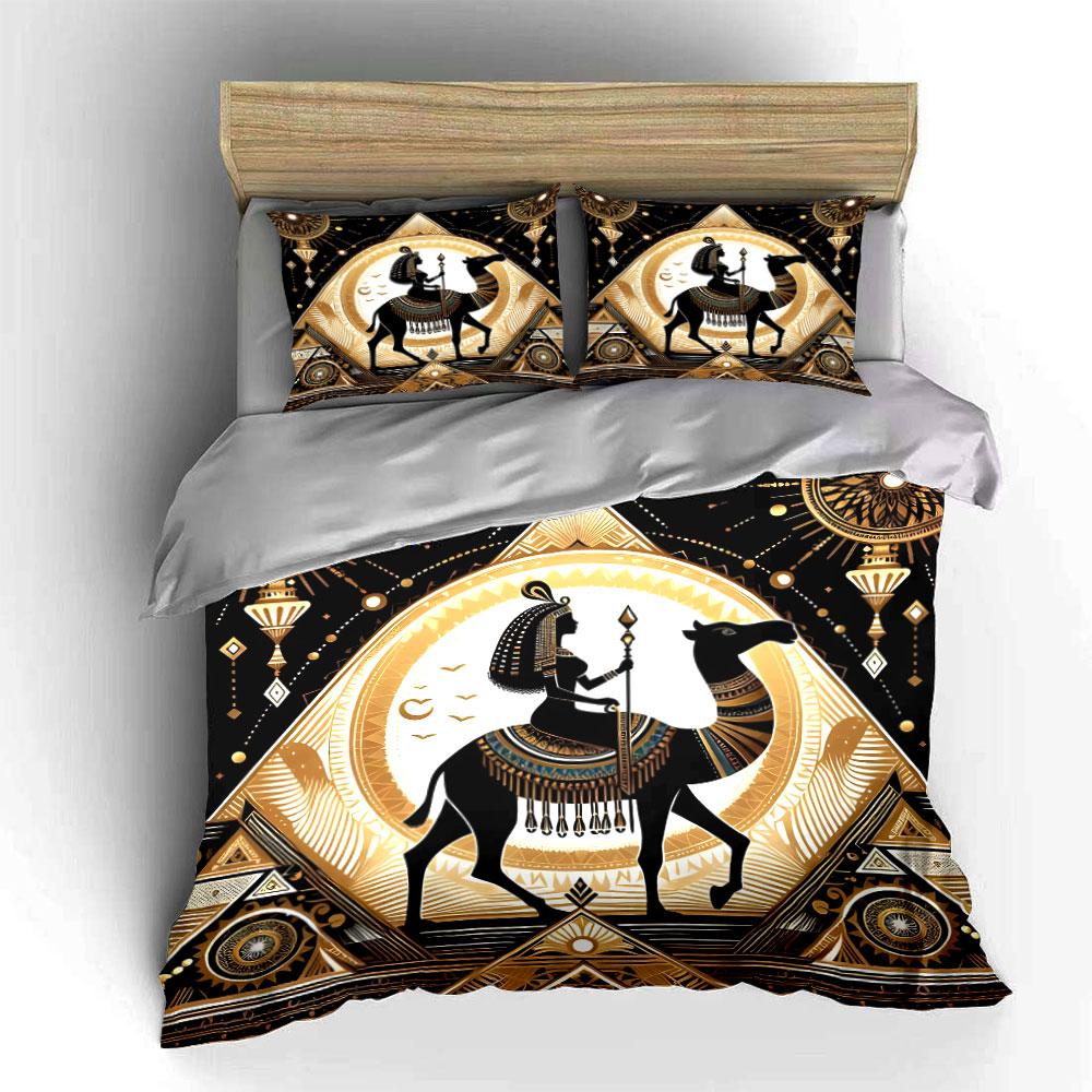 Egyptian Camel Pharaoh Decor Bedding Set with 1 Duvet Cover 2 Pillowcases Single Double King Queen, Gift