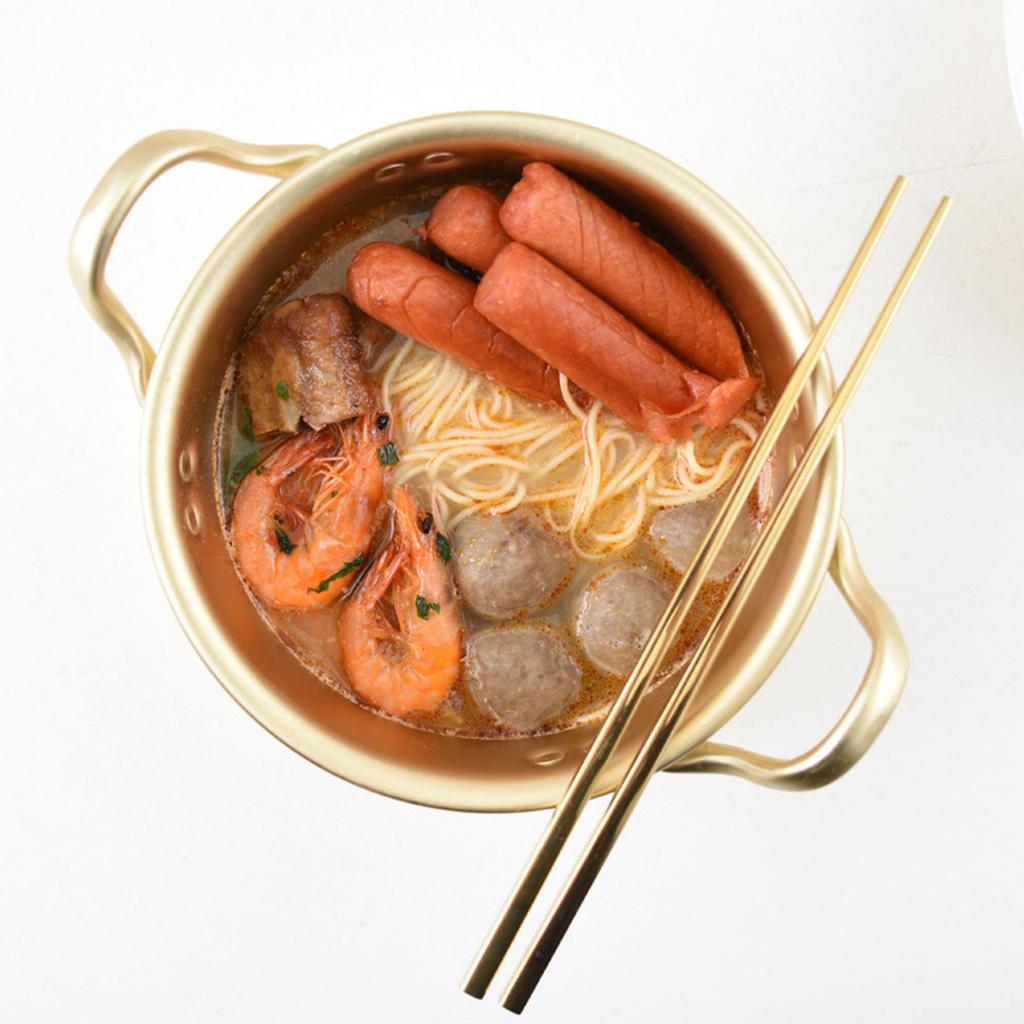 Korean Ramen Pot Good Thermal Conductivity Lightweight Stackable Portable Ramen Pot with Lid for Home Camping Hiking