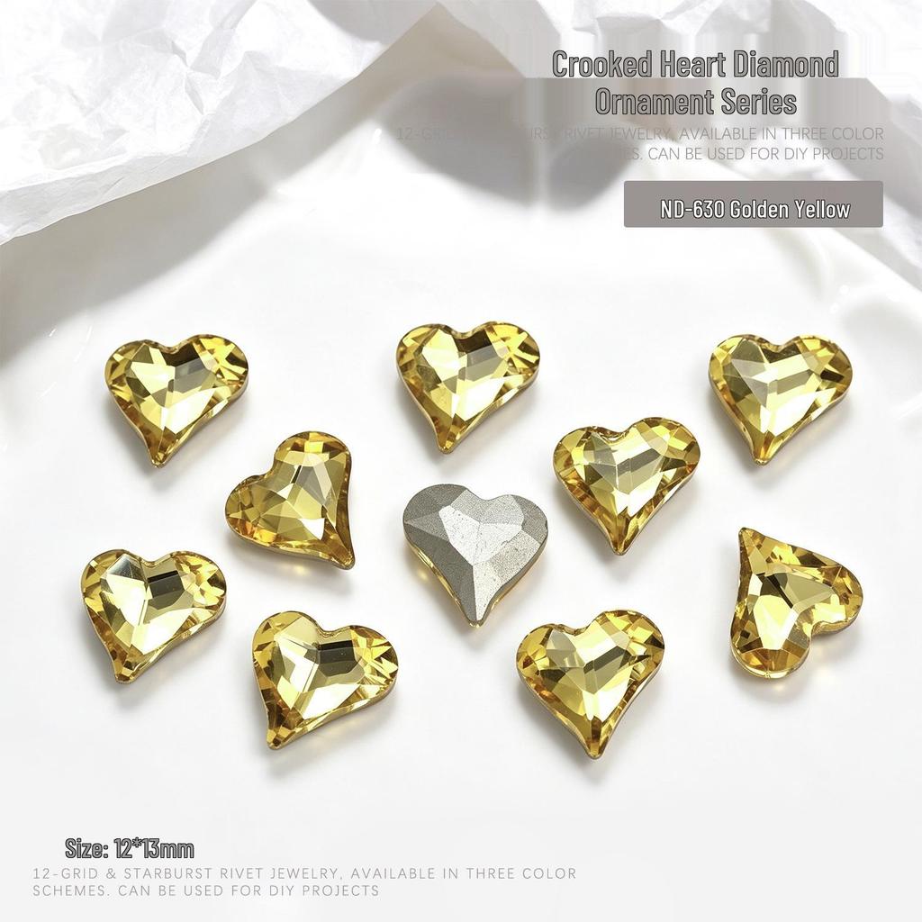 "10-Piece Heart-Shaped Nail Art Accessories with Pointed Bottom Transparent and Colorful Diamonds"