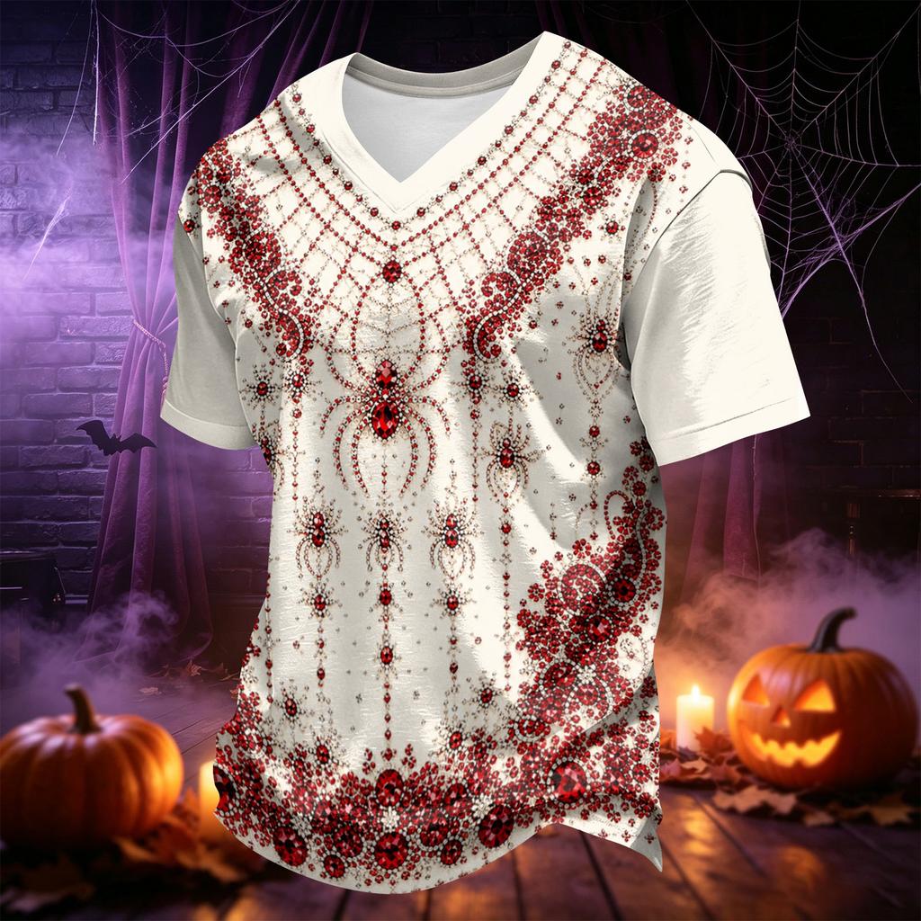 Men's V-Neck Halloween Printed T-Shirt Casual Top