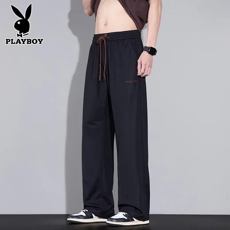 PLAYBOY Men s Ice Silk Loose Straight Casual Pants XL чёрный