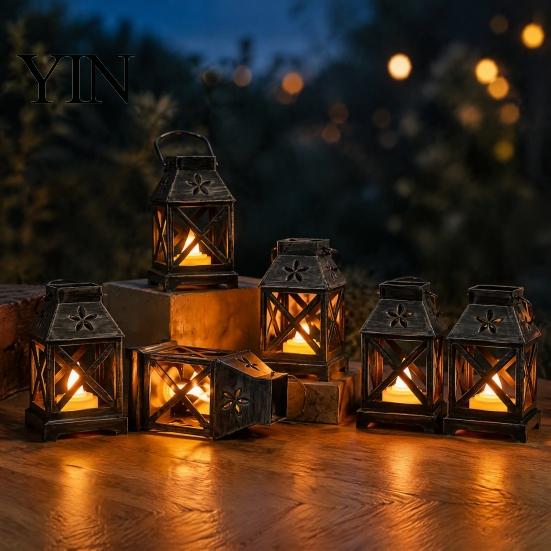 LED Mumlu Taşınabilir Dekoratif Lamba Fener, Pille Çalışan Titreyen Alevli Lamba, Çocuklar İçin Vintage Yatak Başı Gece Lambası, Asılabilir Fenerler,