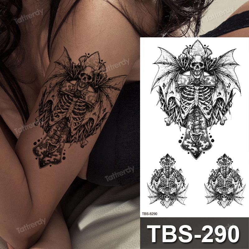 sketch flowers black temporary tattoo stickers waterproof thigh arm body tattoo sleeve anime snake fox lion dark designs women
